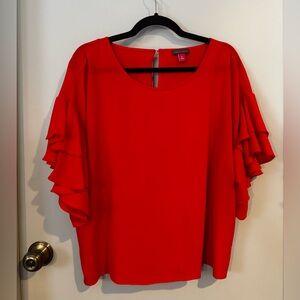Vince Camuto Vibrant Brick Red Top with Flutter Sleeves Sz XL